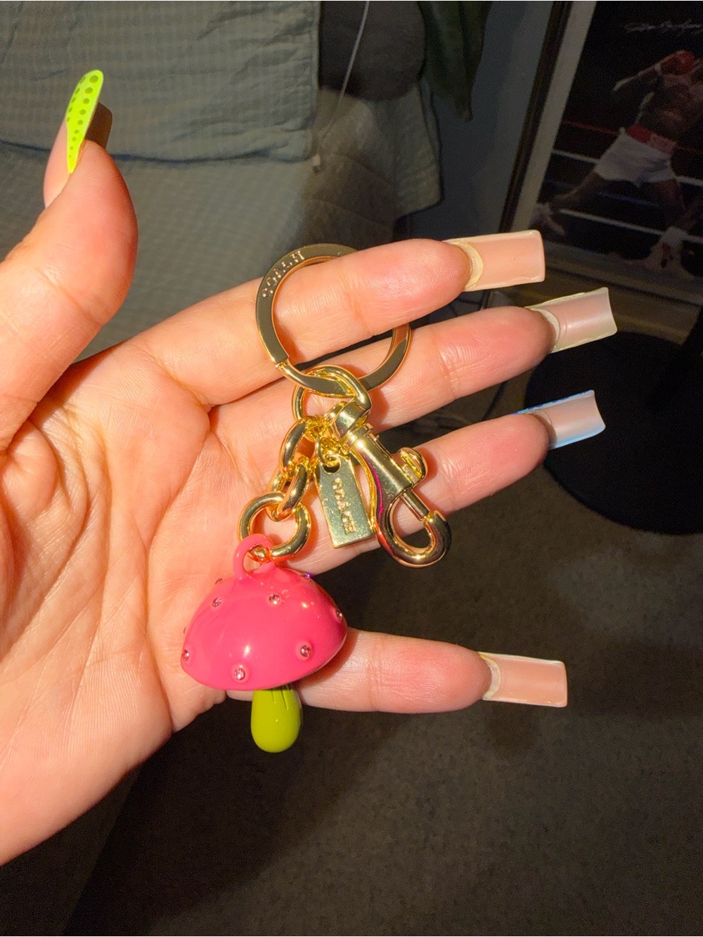 Coach Pink & Lime Mushroom Keychain Key Holder